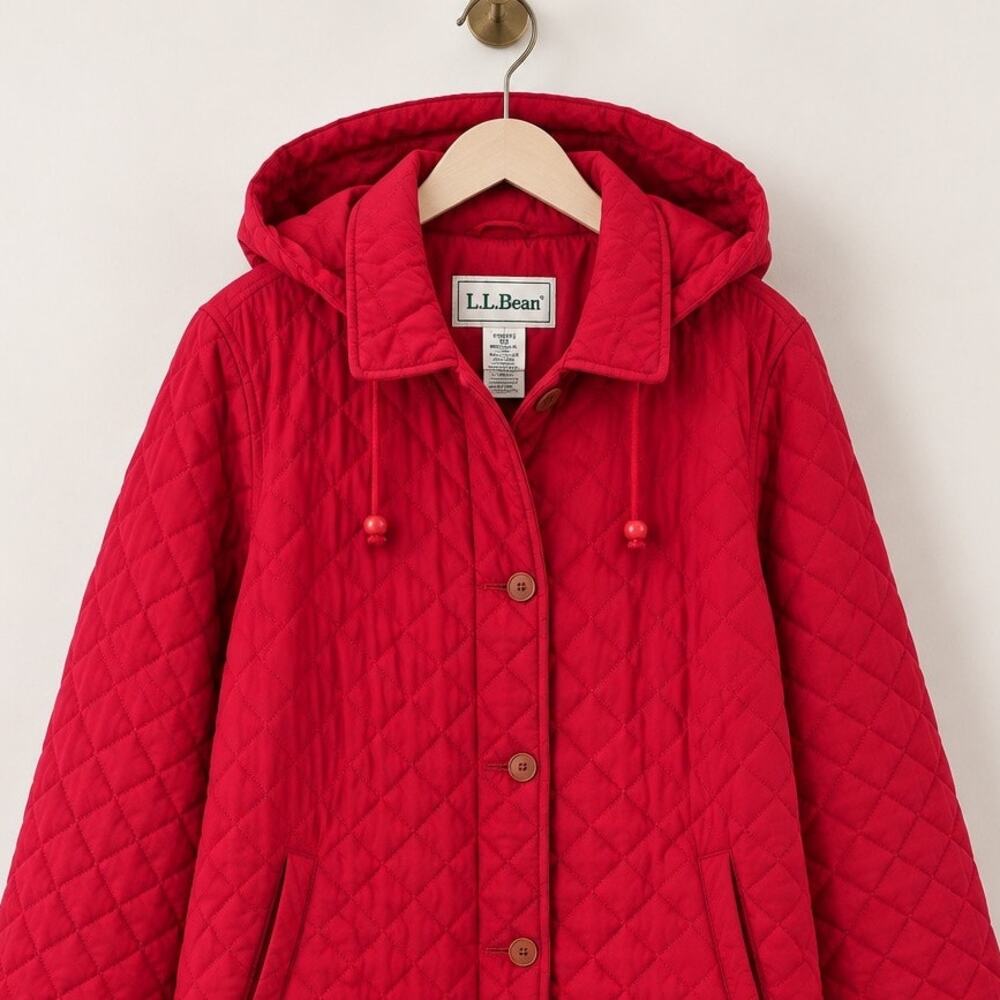 LL Bean Vintage Y2K Quilted Hooded Long Coat – Medium - Picture 3 of 8